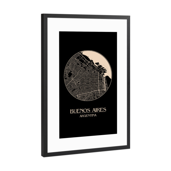 Poster mit Rahmen Schwarz (Metallic) "Retro Map of Buenos Aires" artboxONE - Reise,Städte / Weitere - Retro,Map,Buenos aires,Argentina