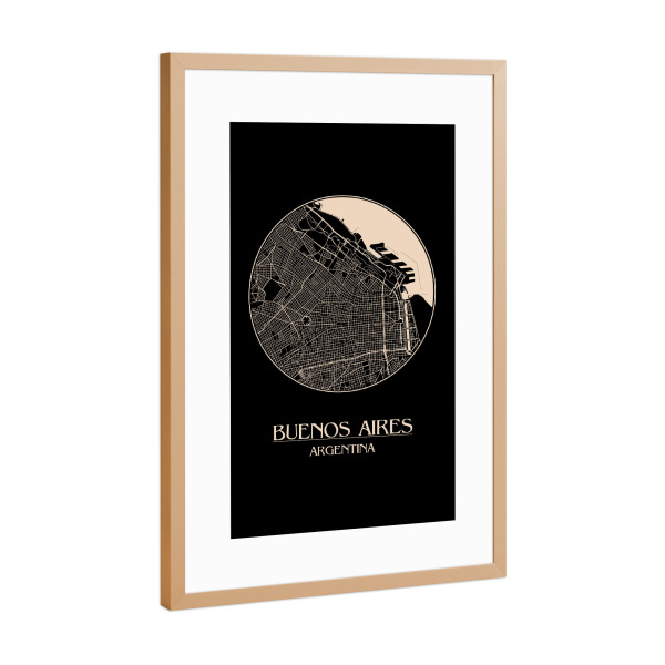 Poster mit Rahmen Kupfer "Retro Map of Buenos Aires" artboxONE - Reise,Städte / Weitere - Retro,Map,Buenos aires,Argentina
