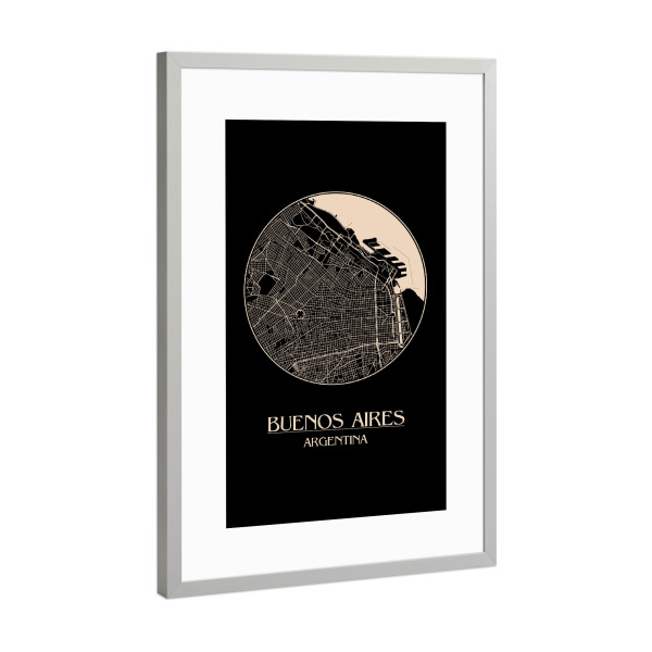 Poster mit Rahmen Silber "Retro Map of Buenos Aires" artboxONE - Reise,Städte / Weitere - Retro,Map,Buenos aires,Argentina