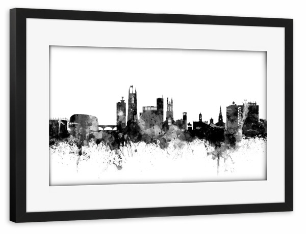 Poster mit Rahmen schwarz "Derby England Skyline 2" artboxONE - Städte,Reise,Schwarzweiß