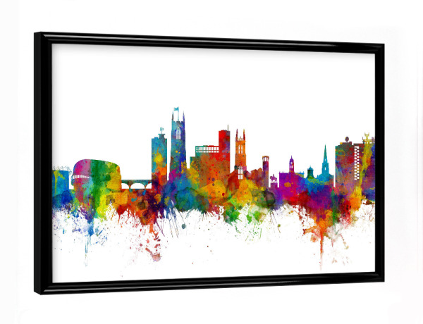 Poster mit schwarzem Rahmen "Derby England Skyline" artboxONE - Städte,Reise