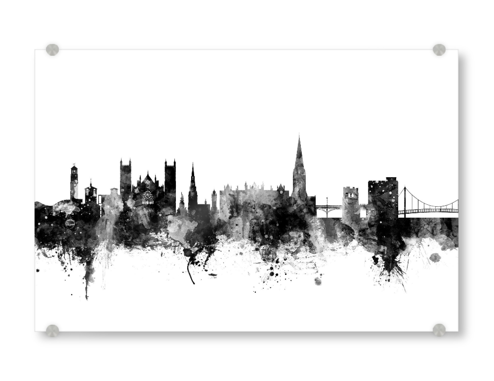 Acrylglasbild "Exeter England Skyline 2" artboxONE - Städte,Reise,Schwarzweiß