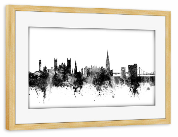 Poster mit Rahmen kiefer "Exeter England Skyline 2" artboxONE - Städte,Reise,Schwarzweiß