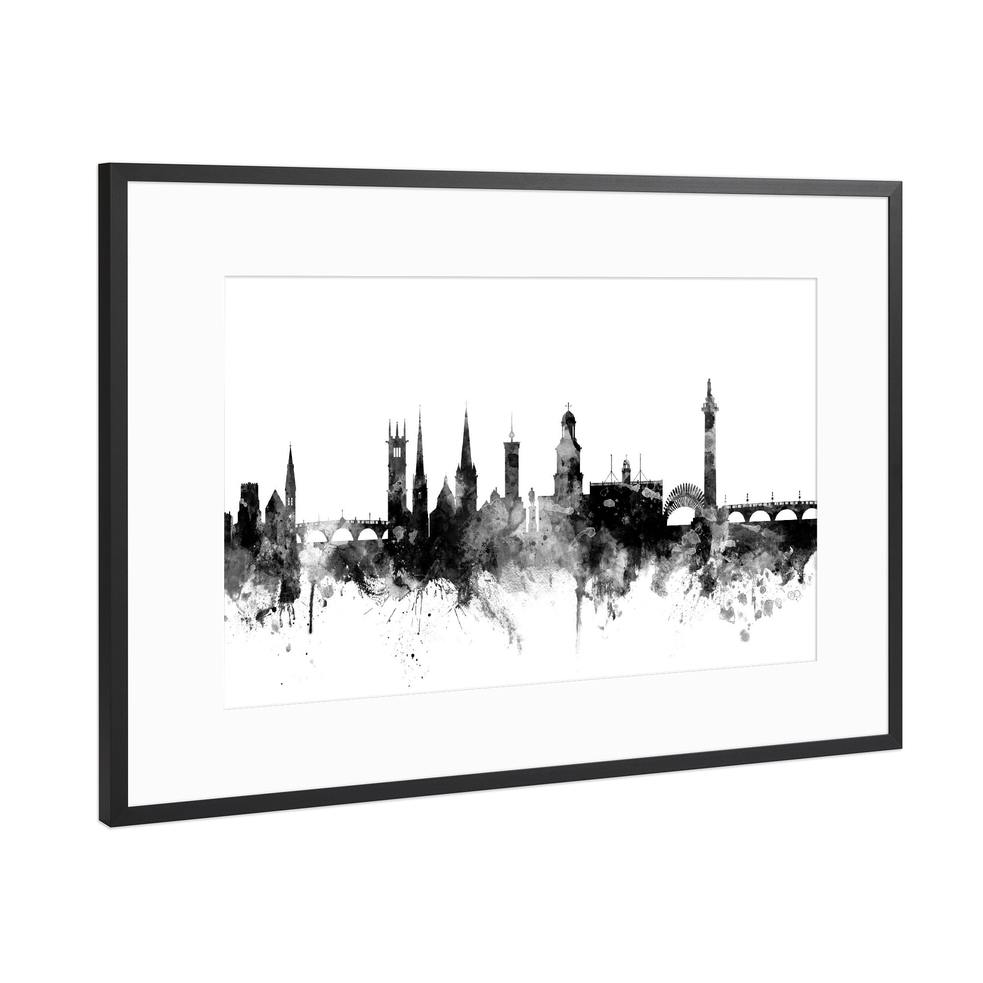 Poster mit Rahmen Schwarz (Metallic) "Shrewsbury England Skyline 2" artboxONE - Städte,Reise,Schwarzweiß