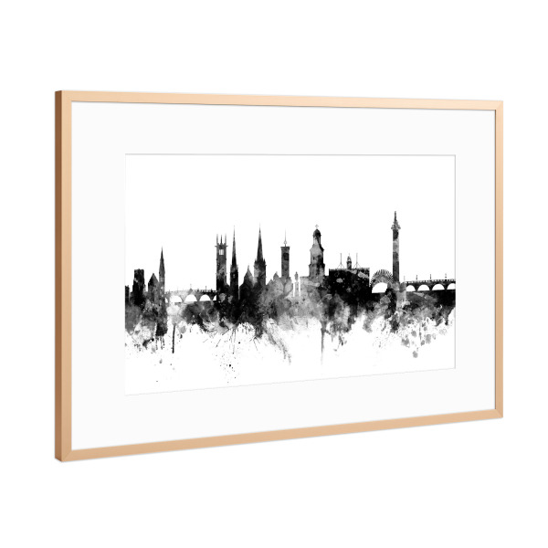 Poster mit Rahmen Kupfer "Shrewsbury England Skyline 2" artboxONE - Städte,Reise,Schwarzweiß