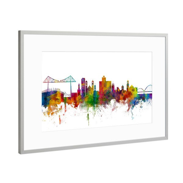 Poster mit Rahmen Silber "Middlesbrough England Skyline" artboxONE - Städte,Reise