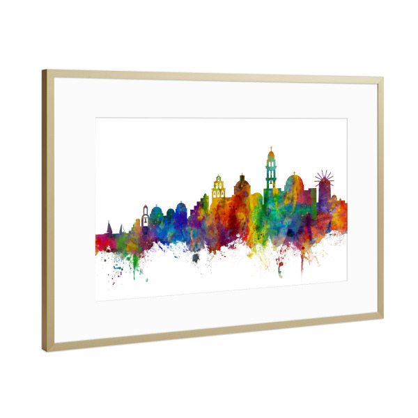 Poster mit Rahmen Gold "Santorini Skyline" artboxONE - Städte,Reise