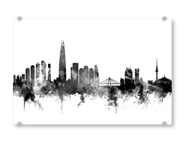 Acrylglasbild "Seoul Skyline South Korea" artboxONE - Städte,Reise,Schwarzweiß