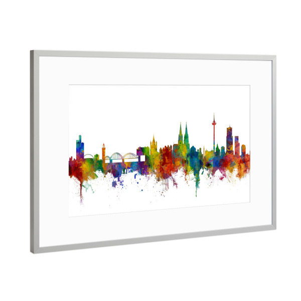 Poster mit Rahmen Silber "Cologne Köln Germany Skyline bunt" artboxONE - Städte,Städte / Köln,Reise