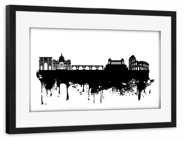 Poster mit Rahmen schwarz "Rome Italy Skyline 2" artboxONE - Städte,Reise,Schwarzweiß,Städte / Rom - Rome,Italy,Skyline,Black,White,Italien