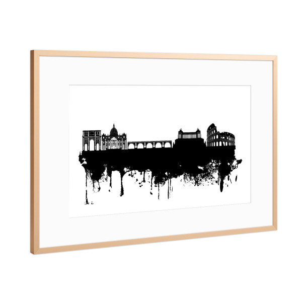 Poster mit Rahmen Kupfer "Rome Italy Skyline 2" artboxONE - Städte,Reise,Schwarzweiß,Städte / Rom - Rome,Italy,Skyline,Black,White,Italien
