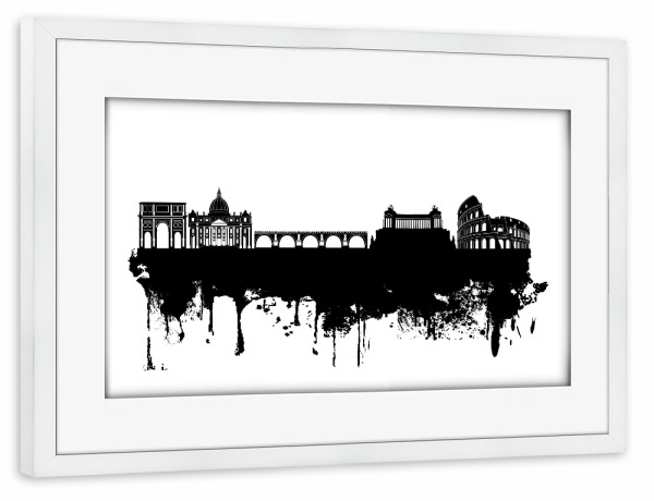 Poster mit Rahmen weiß "Rome Italy Skyline 2" artboxONE - Städte,Reise,Schwarzweiß,Städte / Rom - Rome,Italy,Skyline,Black,White,Italien