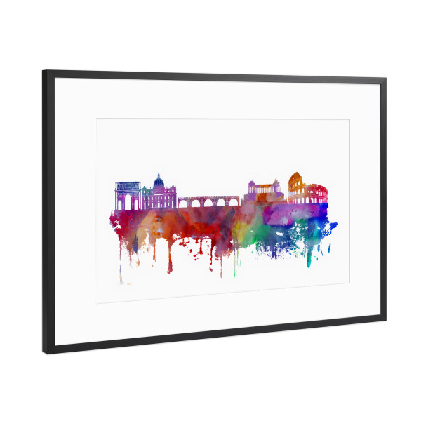 Poster mit Rahmen Schwarz (Metallic) "Rome Italy Skyline" artboxONE - Städte,Reise,Städte / Rom - Rome,Italy,Skyline,Watercolor