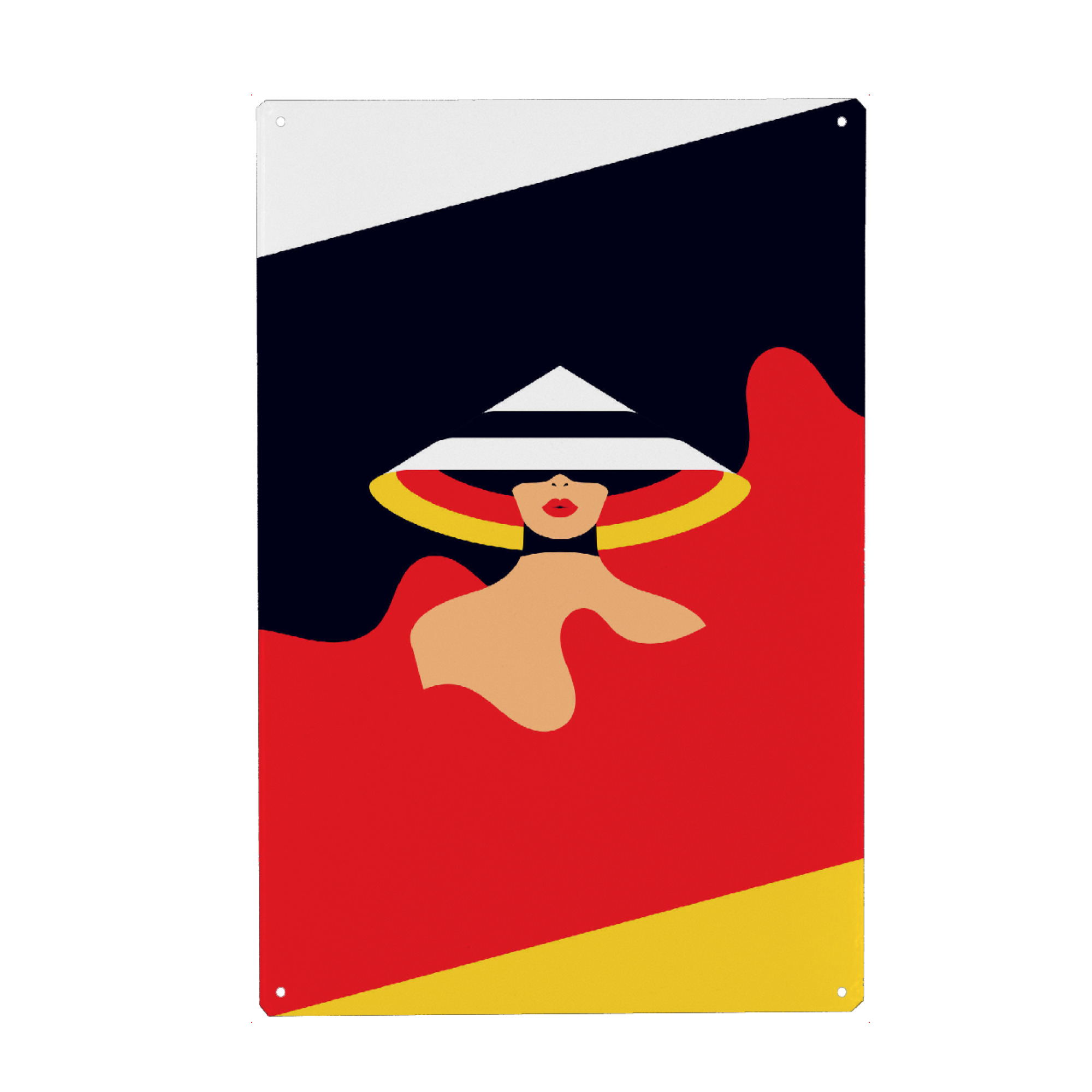 Holzbild "Peak of Fashion - red, yellow, black" artboxONE - Reise,Fashion - Frau,Dame,Stil,Deutschland,Flagge,Gelb,Rot,Schwarz,Hut,Schönheit,Gesicht
