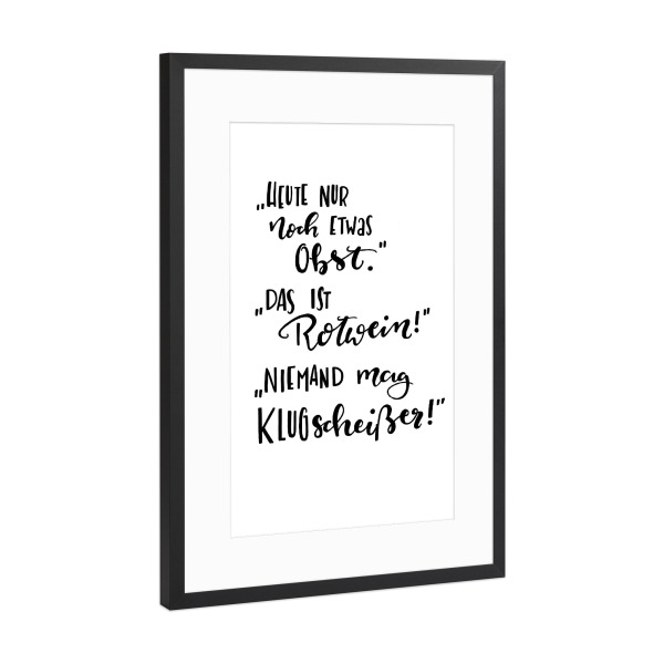 Poster mit Rahmen Schwarz (Metallic) "Rotwein" artboxONE - Typografie,Essen & Trinken,Schwarzweiß