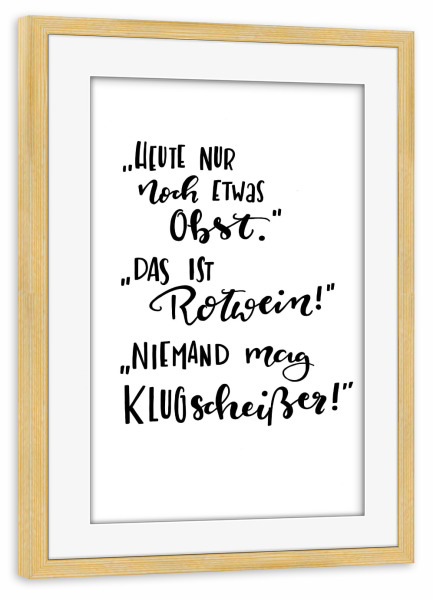 Poster mit Rahmen kiefer "Rotwein" artboxONE - Typografie,Essen & Trinken,Schwarzweiß