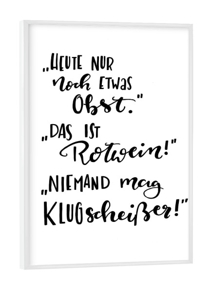 Poster mit weißem Rahmen "Rotwein" artboxONE - Typografie,Essen & Trinken,Schwarzweiß