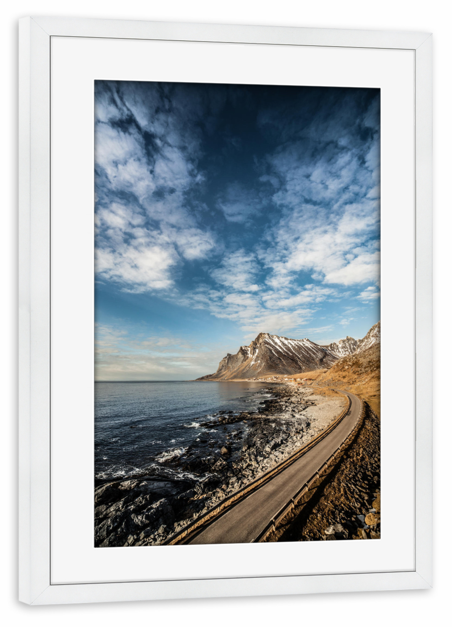 Poster mit Rahmen weiß "Lofoten Road II" artboxONE - Natur,Reise,Reise / Strand und Meer