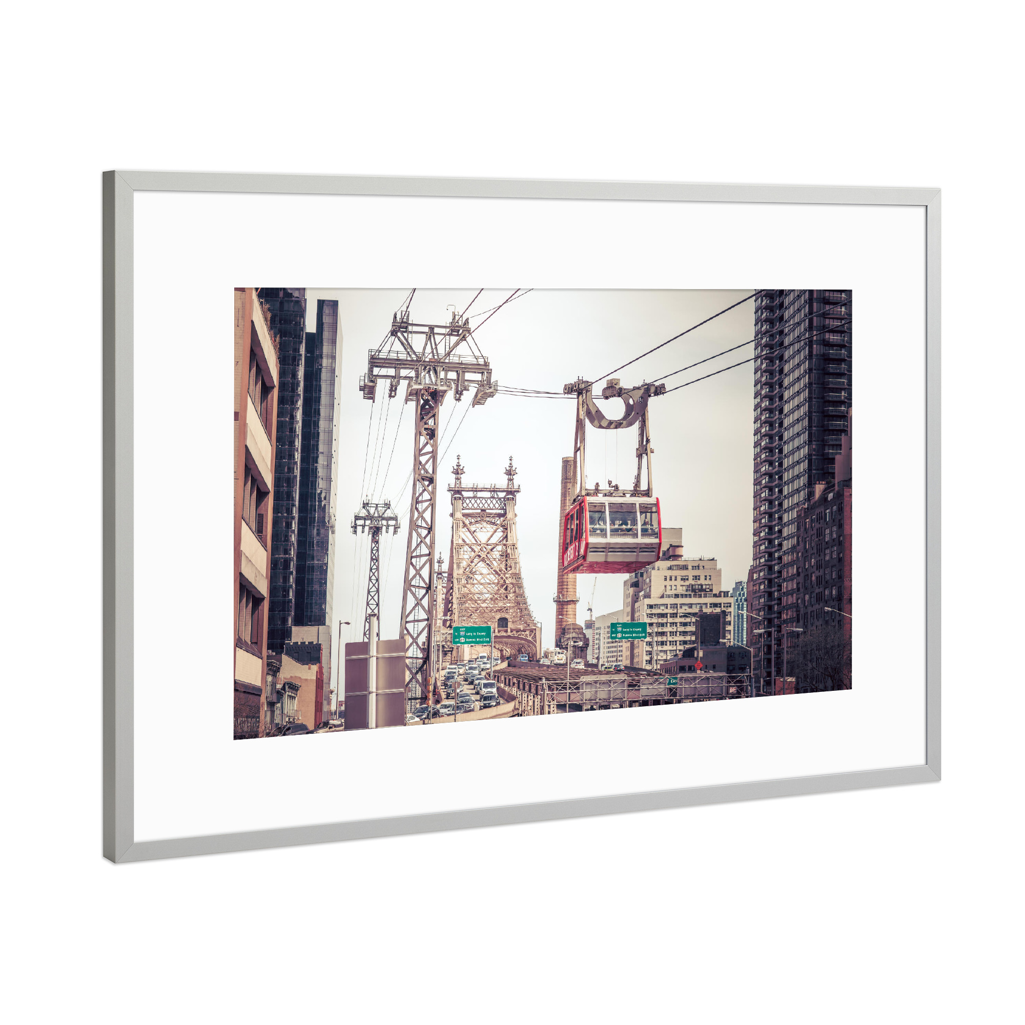 Poster mit Rahmen Silber "ROOSEVELT ISLAND TRAMWAY, NYC 2" artboxONE - Städte,Städte / New York,Reise,Reise / Länder