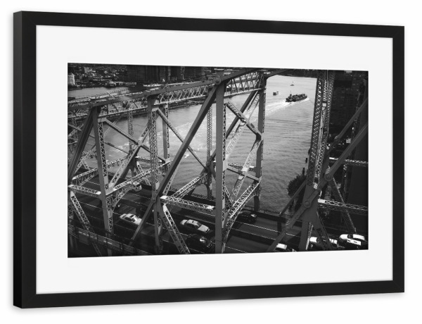 Poster mit Rahmen schwarz "QUEENSBORO BRIDGE, NYC 3" artboxONE - Städte / New York,Reise,Schwarzweiß,Architektur,Reise / Länder