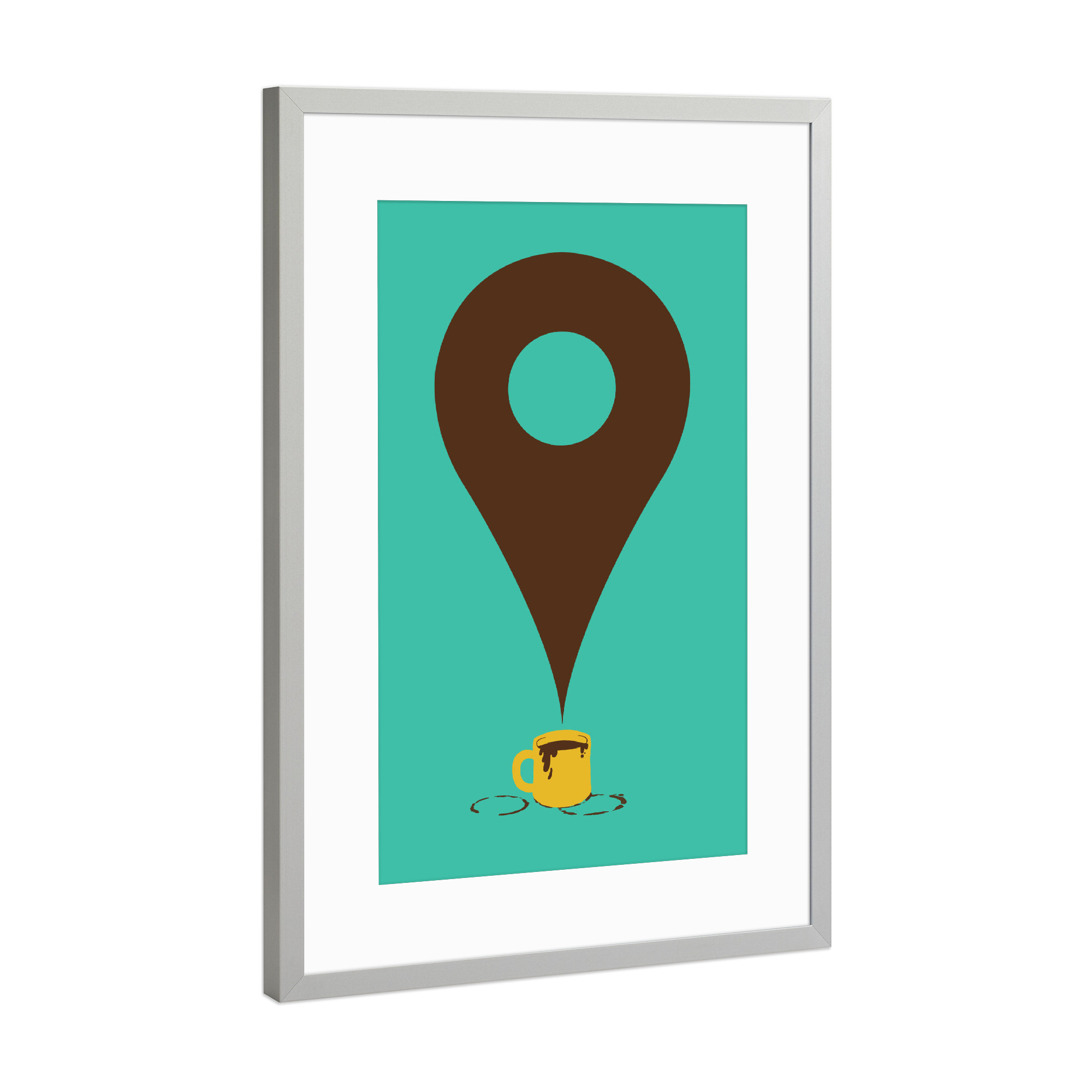 Poster mit Rahmen Silber "I am here" artboxONE - Comic - Places,Pin,Google,Coffee,Mug,Coffee lover,Coffee adict,Cute,Tobias fonseca,Tobe fonseca