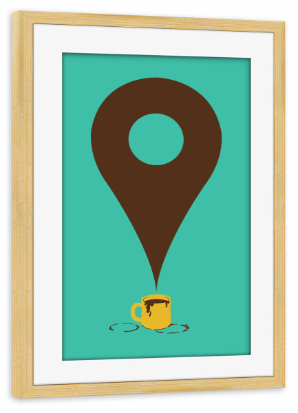 Poster mit Rahmen kiefer "I am here" artboxONE - Comic - Places,Pin,Google,Coffee,Mug,Coffee lover,Coffee adict,Cute,Tobias fonseca,Tobe fonseca