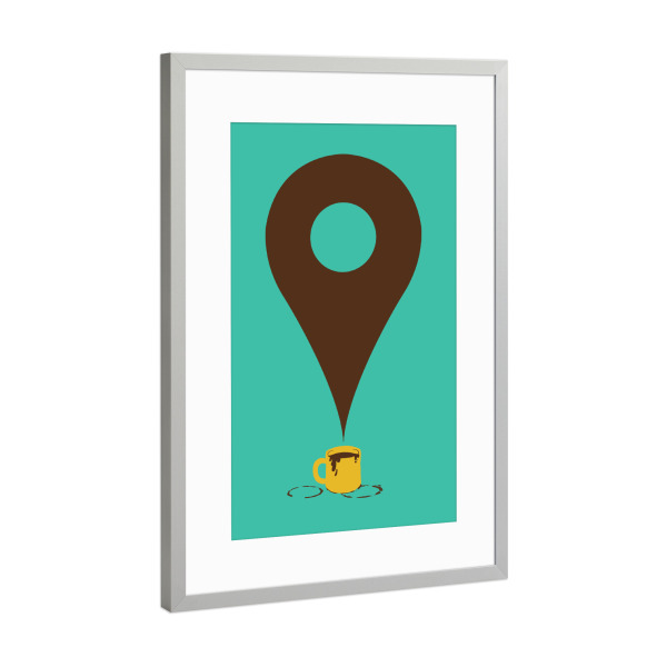 Poster mit Rahmen Silber "I am here" artboxONE - Comic - Places,Pin,Google,Coffee,Mug,Coffee lover,Coffee adict,Cute,Tobias fonseca,Tobe fonseca
