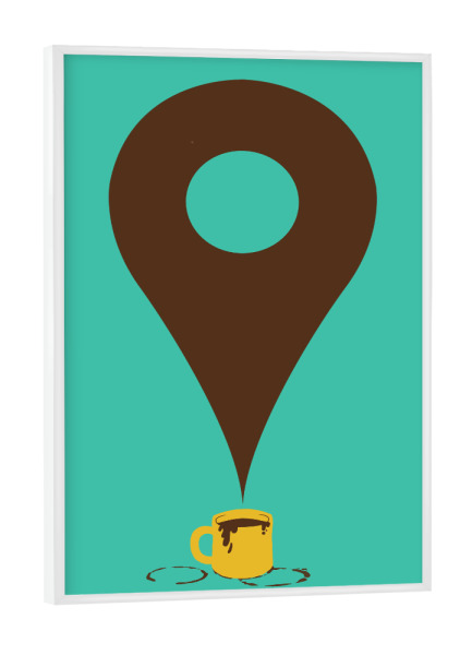 Poster mit weißem Rahmen "I am here" artboxONE - Comic - Places,Pin,Google,Coffee,Mug,Coffee lover,Coffee adict,Cute,Tobias fonseca,Tobe fonseca