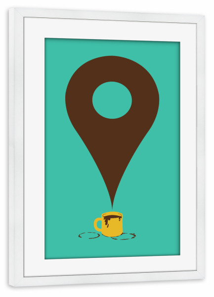 Poster mit Rahmen weiß "I am here" artboxONE - Comic - Places,Pin,Google,Coffee,Mug,Coffee lover,Coffee adict,Cute,Tobias fonseca,Tobe fonseca