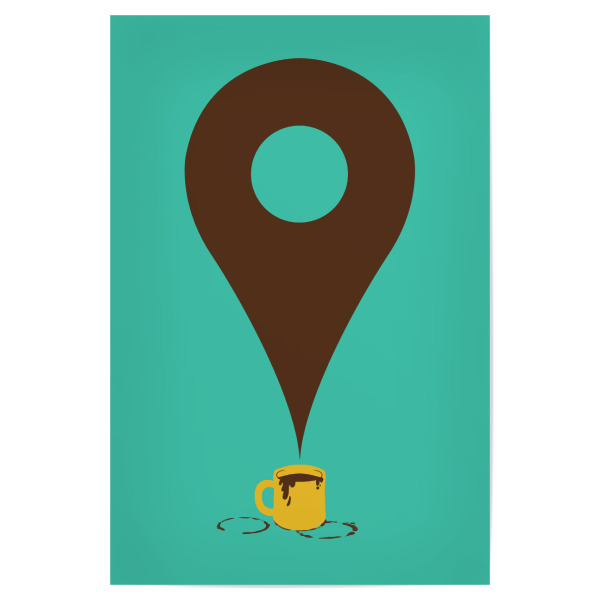 Poster "I am here" artboxONE - Comic - Places,Pin,Google,Coffee,Mug,Coffee lover,Coffee adict,Cute,Tobias fonseca,Tobe fonseca