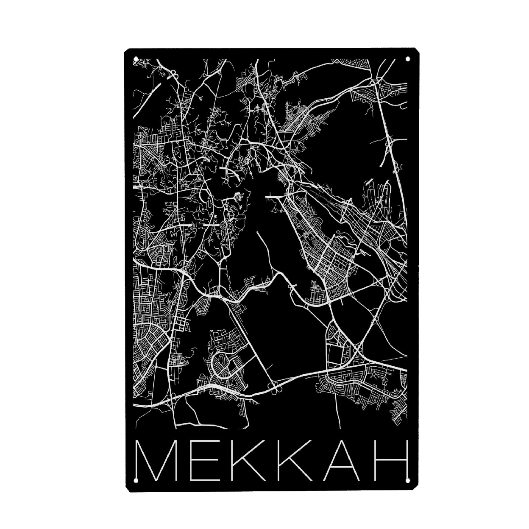 Holzbild "Retro Map of Mekkah Saudi Arabia" artboxONE - Reise,Schwarzweiß,Städte / Weitere - Retro,Map,Mekkah,Saudi arabia
