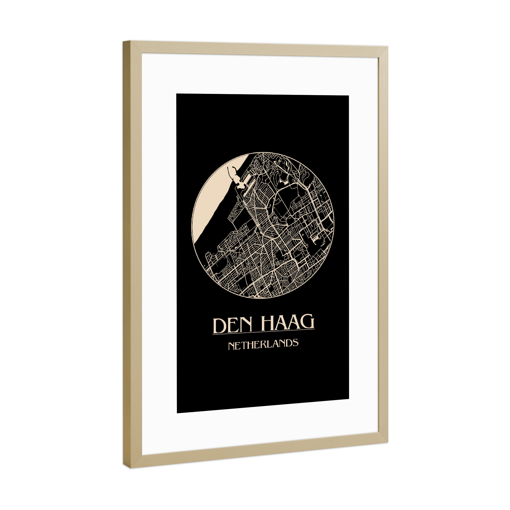 Poster mit Rahmen Gold "Retro Map Den Haag Netherlands" artboxONE - Reise,Städte / Weitere - Retro,Map,Den haag,Netherlands
