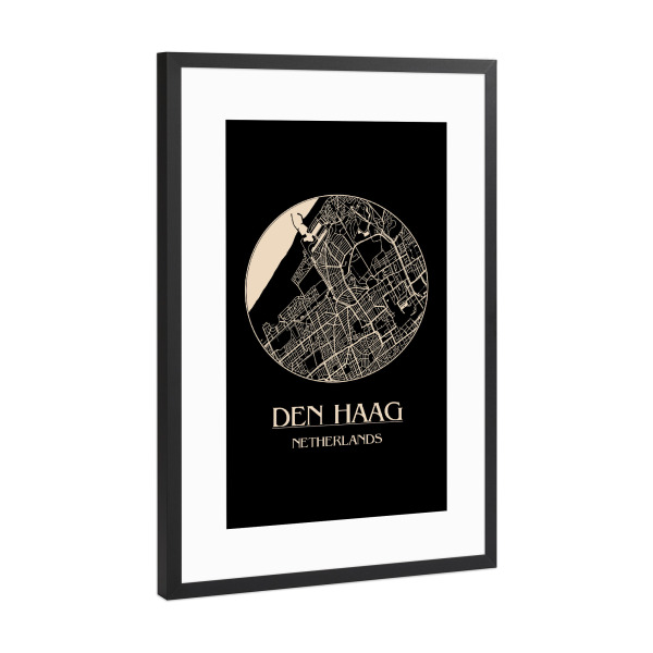 Poster mit Rahmen Schwarz (Metallic) "Retro Map Den Haag Netherlands" artboxONE - Reise,Städte / Weitere - Retro,Map,Den haag,Netherlands