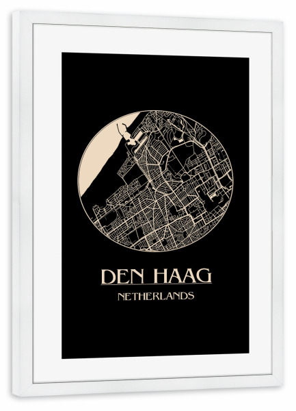 Poster mit Rahmen weiß "Retro Map Den Haag Netherlands" artboxONE - Reise,Städte / Weitere - Retro,Map,Den haag,Netherlands