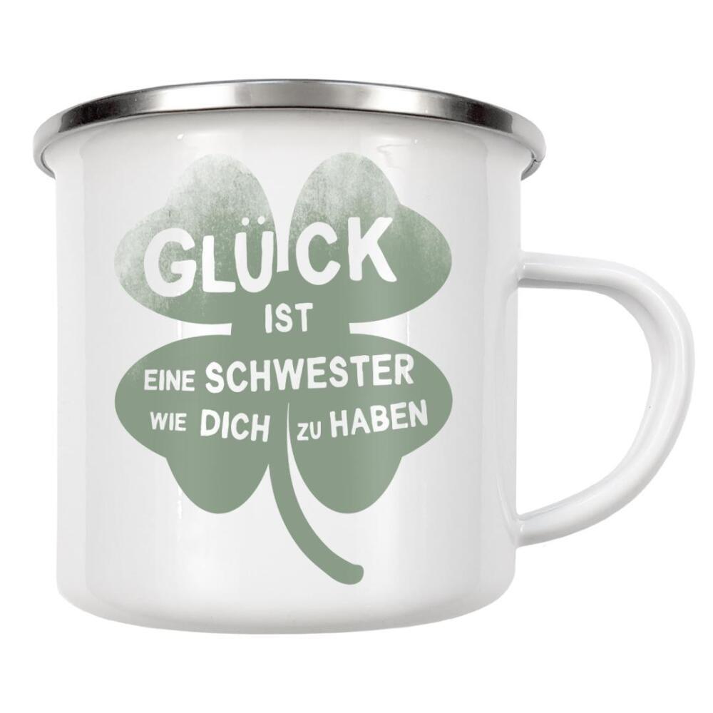 Emaille Tasse "Glück ist eine Schwester" artboxONE - Typografie,Floral,Liebe,Lustig