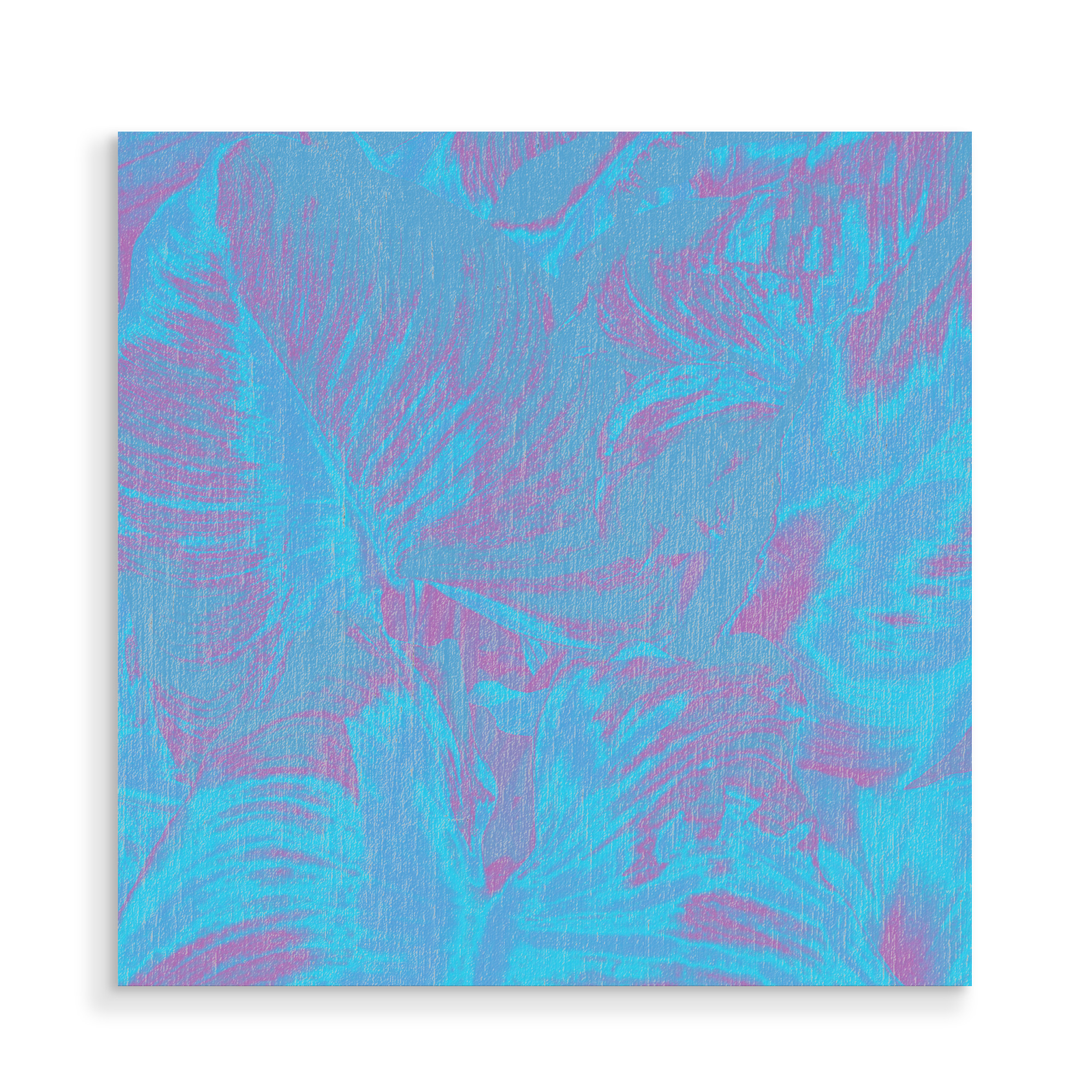 Holzbild "Leaves N.0" artboxONE - Natur,Abstrakt - Photography,Digital,Manipulation,Photoshop,Blue,Leaves,Fuchsia,Palme,Blätter,Pflanze