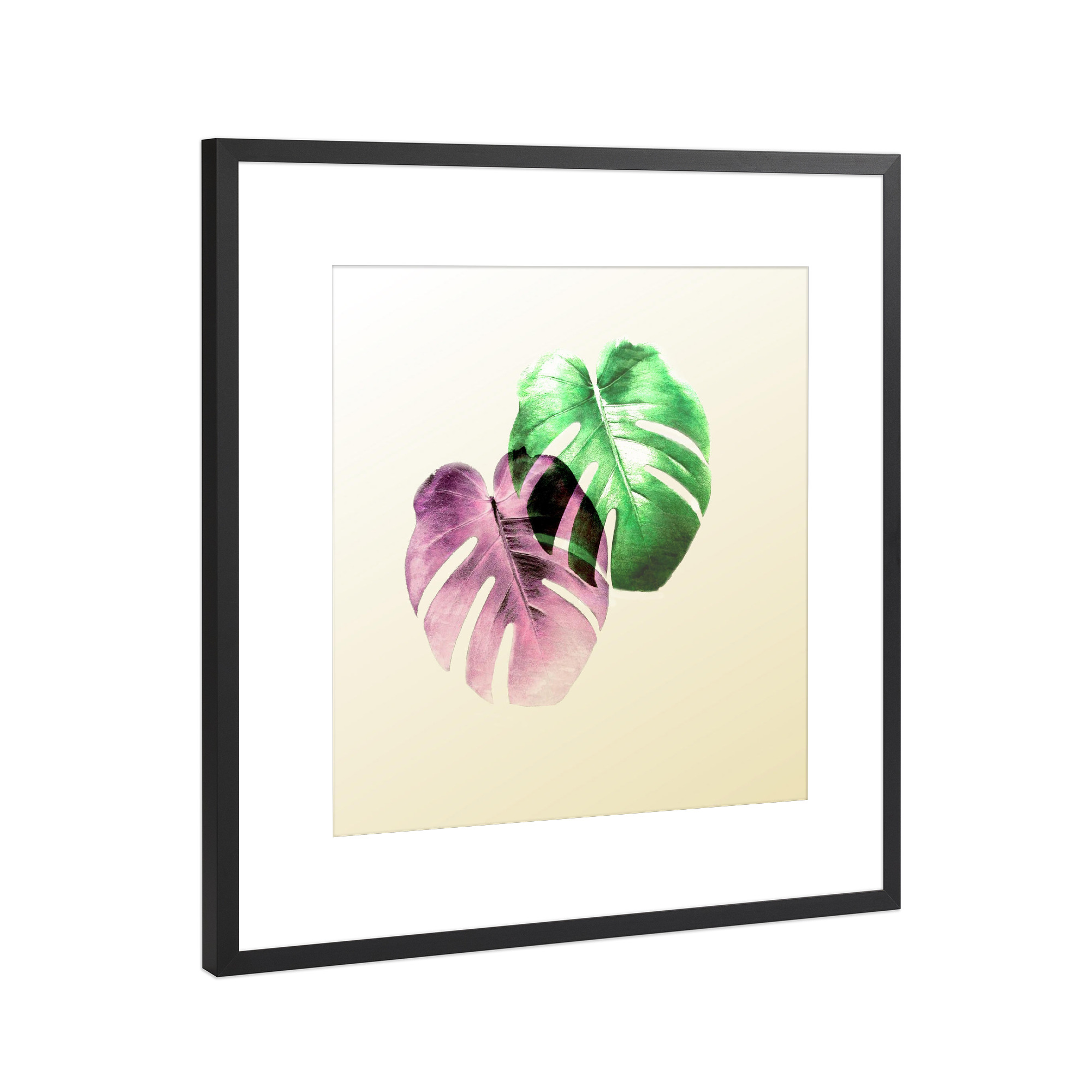 Poster mit Rahmen Schwarz (Metallic) "Desert Queen" artboxONE - Natur,Floral - Pink,Sand,Monstera,Leaf,Green,Levels,Photoshop,Digital,Manipulation