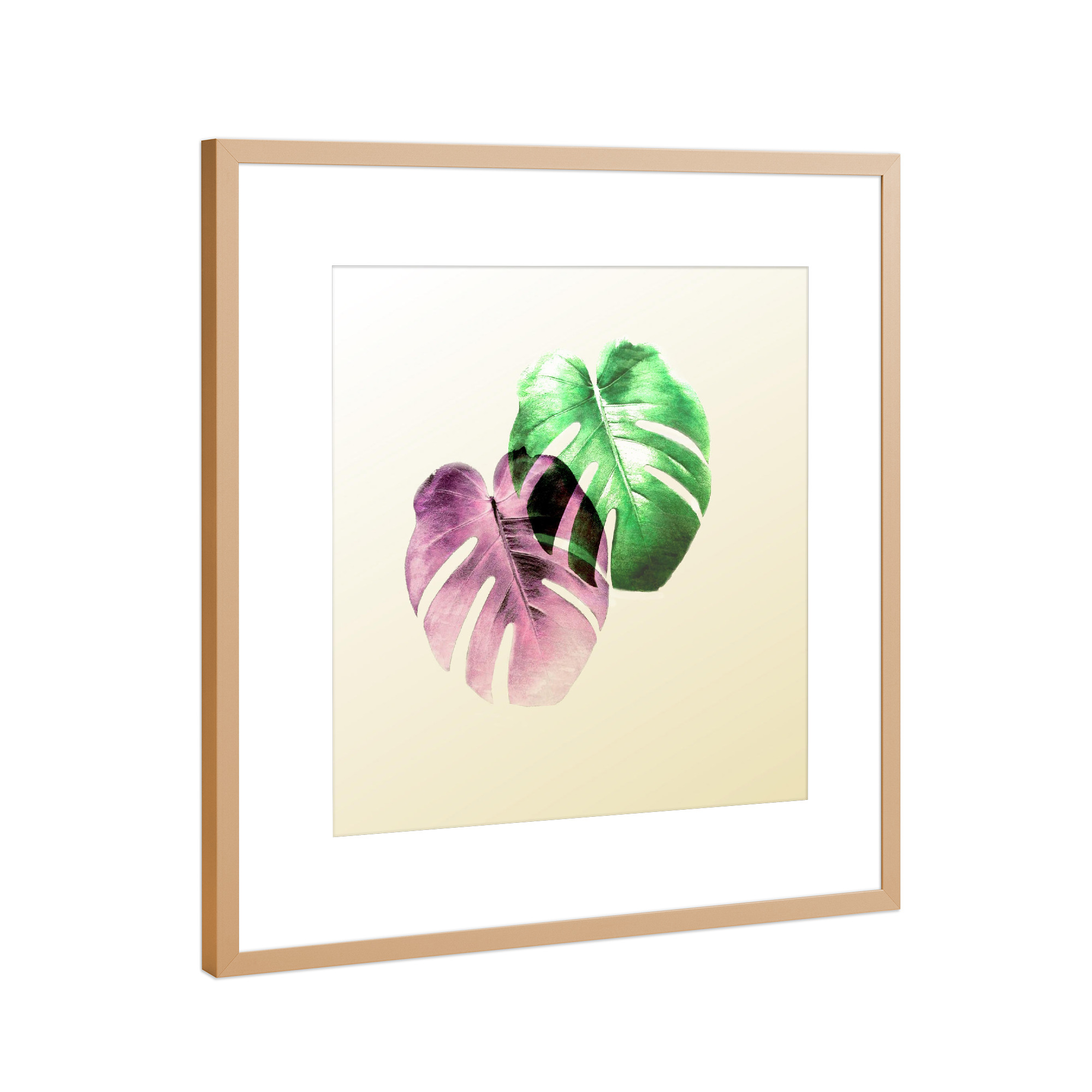 Poster mit Rahmen Kupfer "Desert Queen" artboxONE - Natur,Floral - Pink,Sand,Monstera,Leaf,Green,Levels,Photoshop,Digital,Manipulation