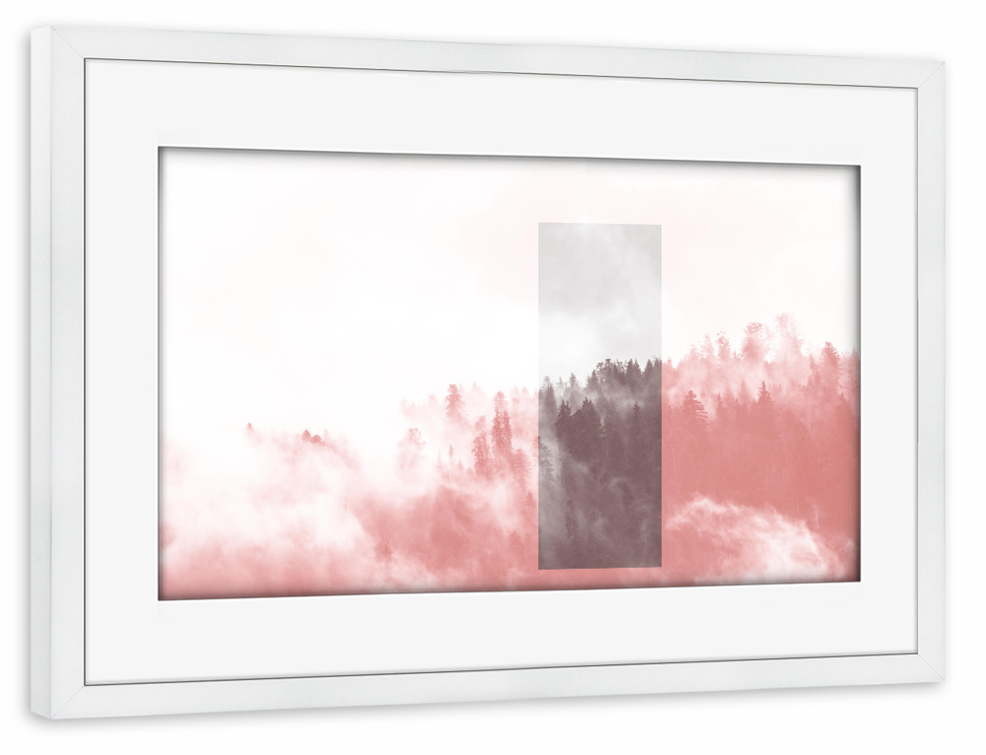 Poster mit Rahmen weiß "Fog 01" artboxONE - Natur,Abstrakt,Schwarzweiß - Nebel,Wald,Berg,Natur,Skandinavisch,Minimalistisch