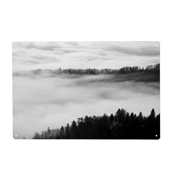 Holzbild "Fog 02" artboxONE - Natur,Reise,Schwarzweiß - Nebel,Wald,Berg,Landschaft,Natur,Minimalistisch,Ruhig,Traum,Winter