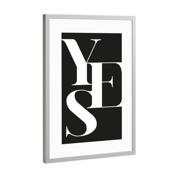 Poster mit Rahmen Silber "Yes 01" artboxONE - Typografie,Schwarzweiß,Liebe - Ja,Zusage,Aussage,Qui,Verlobung,Liebe,Type,Quote,Zitat