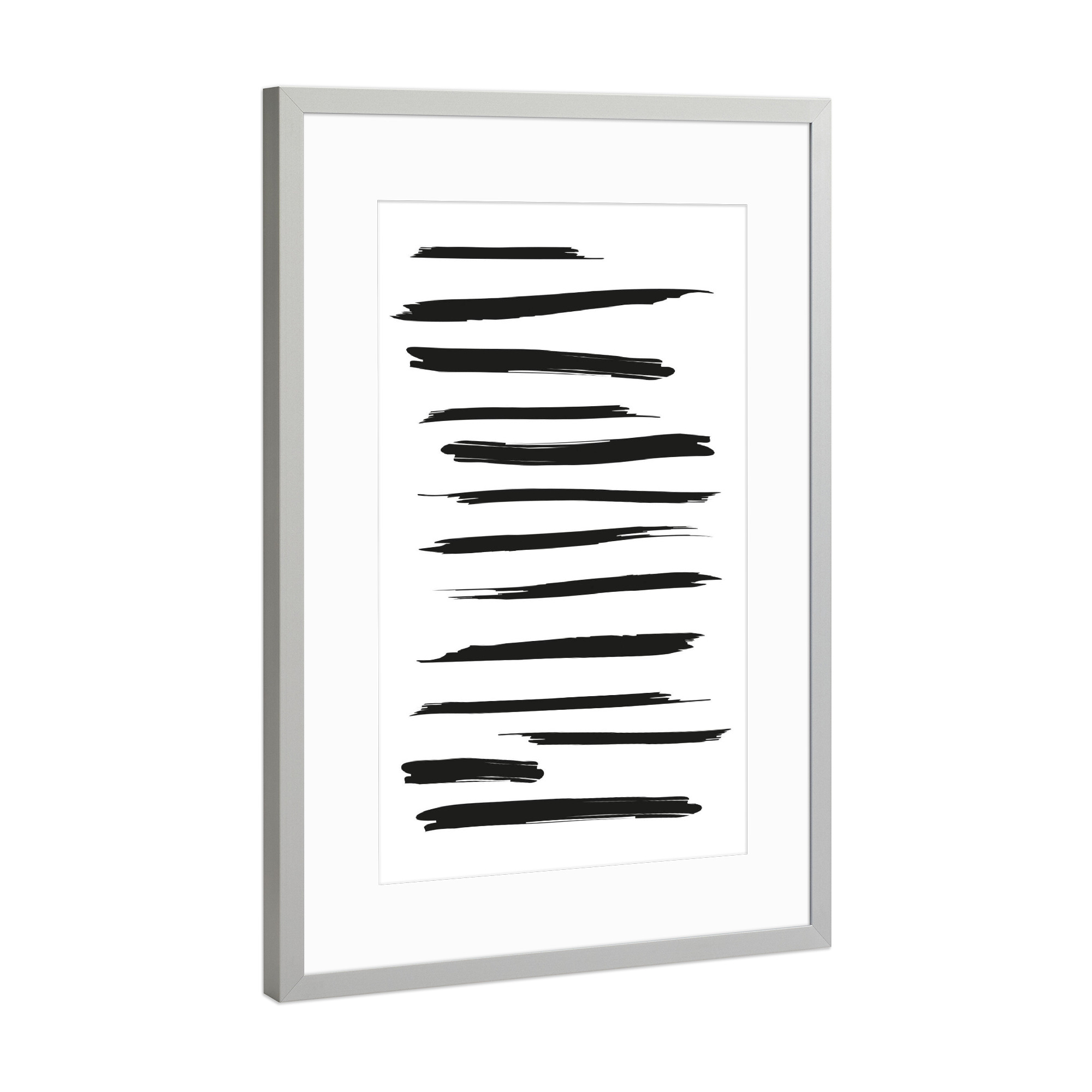Poster mit Rahmen Silber "Strokes 01" artboxONE - Abstrakt,Schwarzweiß,Geometrie - Striche,Abstakt,Streifen,Strich,Muster,Balken
