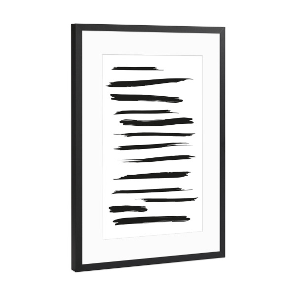 Poster mit Rahmen Schwarz (Metallic) "Strokes 01" artboxONE - Abstrakt,Schwarzweiß,Geometrie - Striche,Abstakt,Streifen,Strich,Muster,Balken