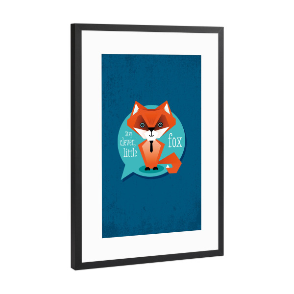 Poster mit Rahmen Schwarz (Metallic) "Stay clever, little fox" artboxONE - Typografie,Für Kinder,Tiere,Geometrie