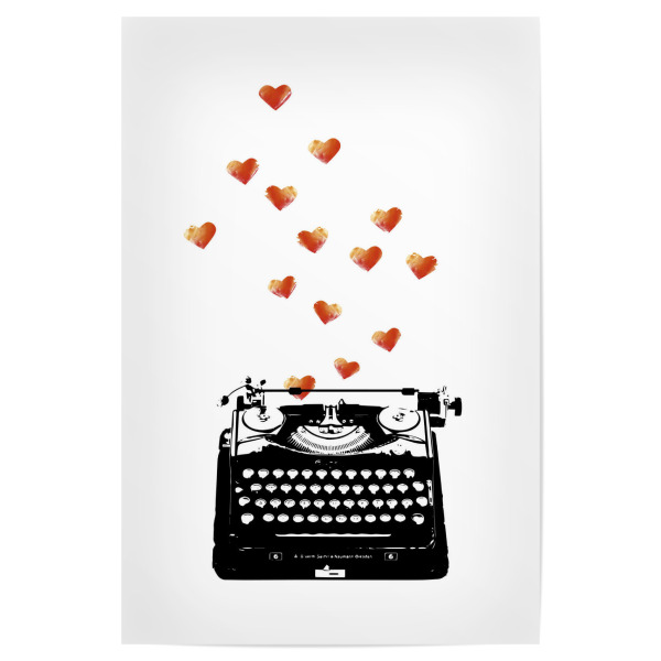 Poster "Loveletter" artboxONE - Schwarzweiß,Liebe - Schreibmaschine,Alt,Herz,Herzen,Nostalgisch,Nostalgie,Vintage,Alteschreibmaschine