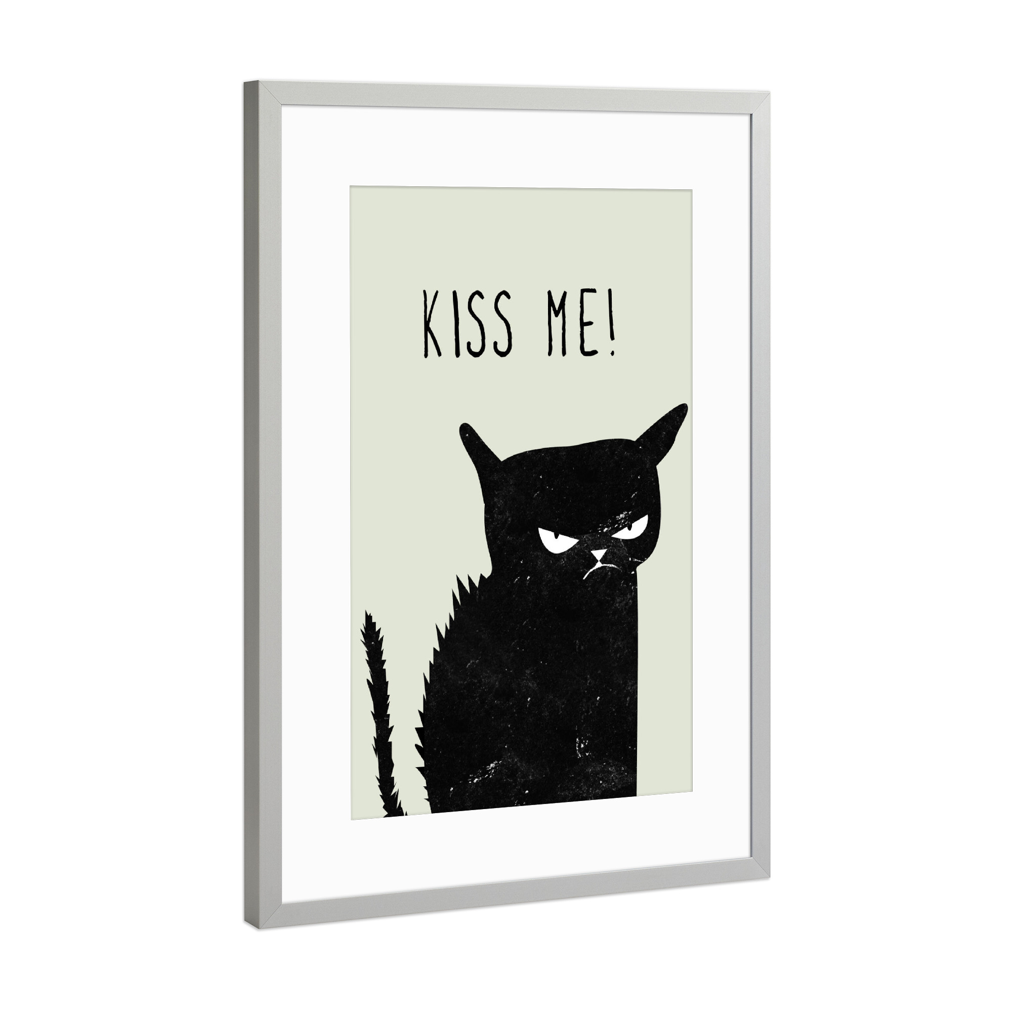 Poster mit Rahmen Silber "Kiss me cat" artboxONE - Typografie,Tiere,Liebe