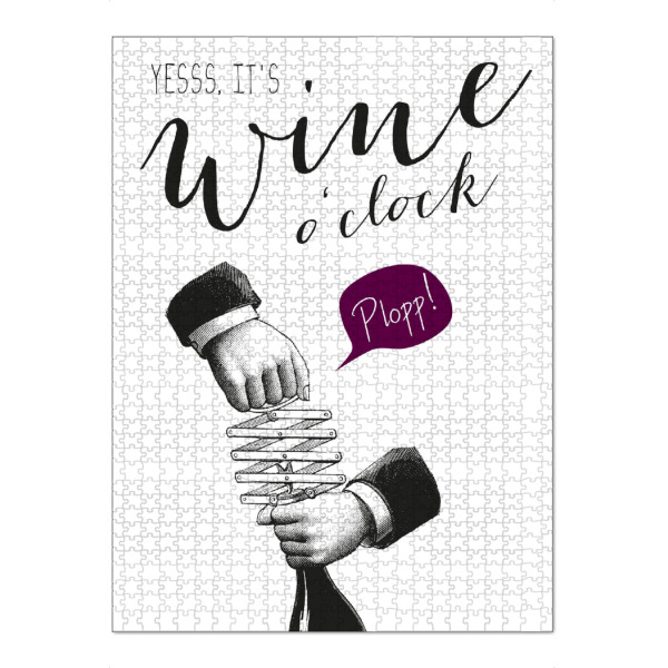 Puzzle Ravensburger "Wine o'clock" artboxONE - Typografie,Essen & Trinken,Schwarzweiß,Essen & Trinken / Alkohol - Hand,Wein,Korkenzieher,Korken,Plopp