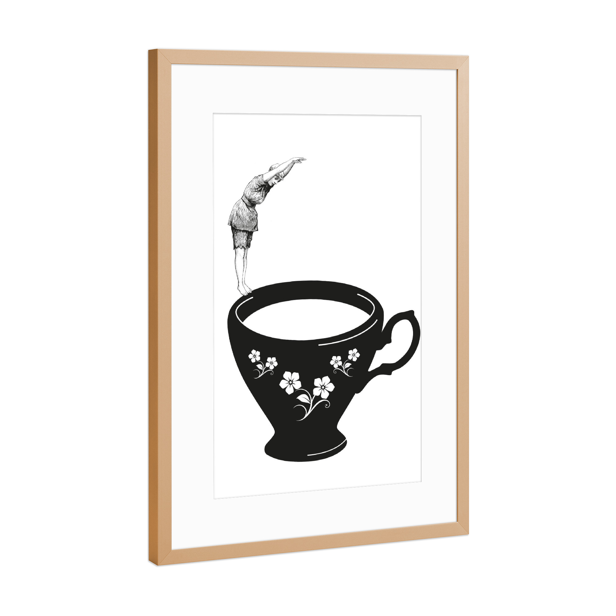 Poster mit Rahmen Kupfer "Kopfsprung" artboxONE - Essen & Trinken,Comic,Menschen,Schwarzweiß,Sport / Sommerspiele