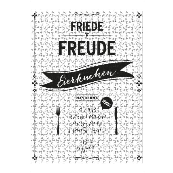 Puzzle Ravensburger "Eierkuchen" artboxONE - Typografie,Schwarzweiß - Eierkuchen,Friede,Frieden,Freude,Rezept,Küche,Küchenposter - Bild Eierkuchen