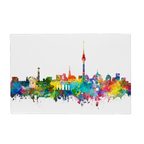 Metall Poster "Berlin city skyline watercolor" artboxONE - Städte / Berlin - Berlin,Skyline,Deutschalnd - Blechschild